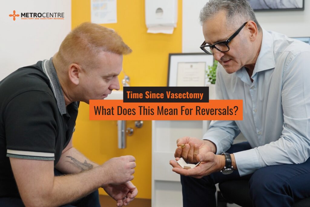 Dr Lekich consulting with patient about the time since vasectomy and success rate